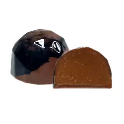 Bombón ALMENDRA y SÉSAMO. Exquisito bombón de praliné de almendra, enriquecido con la suavidad cremosa de la pasta de sésamo orgánico.