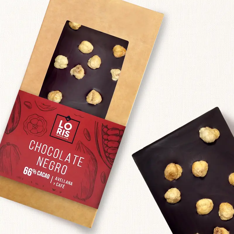 Chocolate negro 66% con avellana y café bio