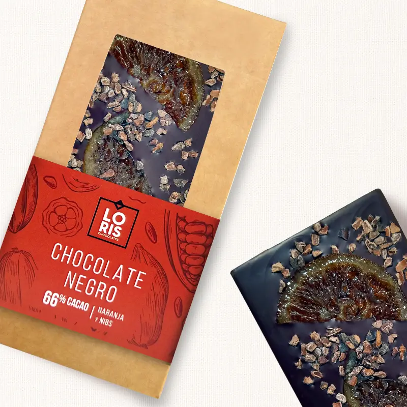 Chocolate negro 66% con naranja y nibs